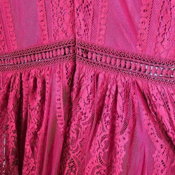 EUC DEEP RED V NECK LACE WEDDING PARTY MAXI DRESS SIZE MEDIUM - Picture 6 of 16